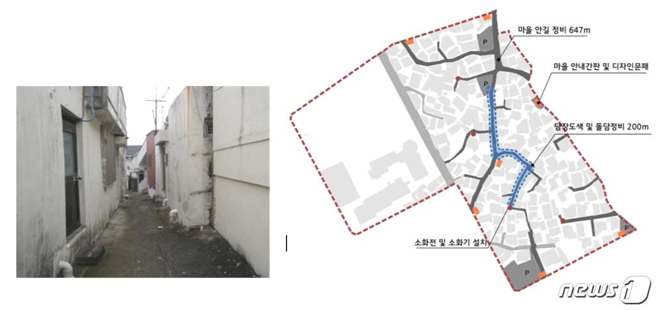 본문 이미지 - 신산머루 내 좁은 골목길과 마을 안길 정비 구상도ⓒ News1