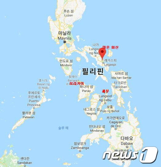 본문 이미지 - 마욘 화산 위치도. 필리핀 관광청 제공 ⓒ News1