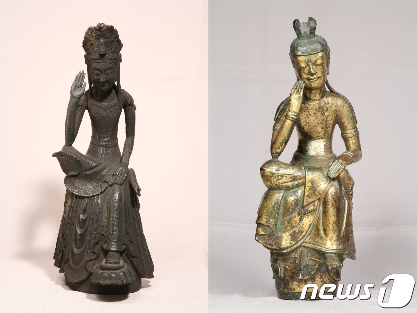 본문 이미지 - 간쇼인 반가사유상&#40;왼쪽&#41;과 나치 반가사유상. 국립중앙박물관 제공 ⓒ News1