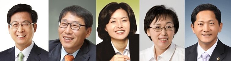 본문 이미지 - 고양시장 더불어민주당 후보. 좌측부터 최성 시장, 김영환 도의원, 김유임 도의원, 박윤희 전 고양시의장, 이재준 도의원 ⓒ News1
