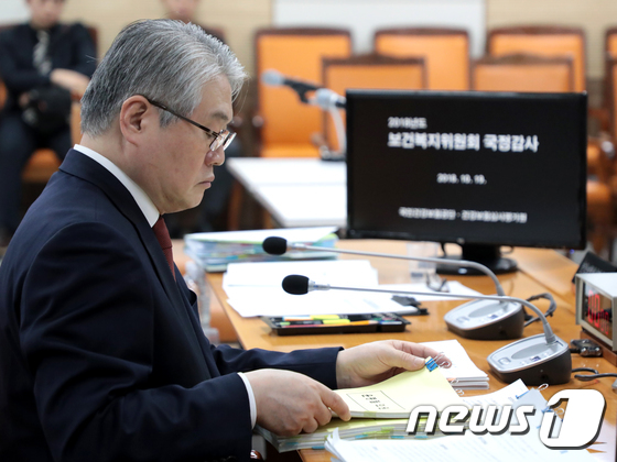 [국감]자료 검토하는 김용익 건강보험공단 이사장