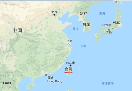 대만 위치도. 중국은 물론 일본과도 가깝다 - 구글 갈무리