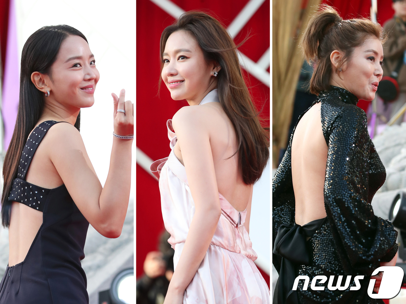 (서울=뉴스1) 권현진 기자 = 배우 신혜선(왼쪽부터), 김아중, 김성령이 27일 오후 서울 경희대 평화의전당에서 열린 '제2회 더 서울어워즈' 에 뒤태를 강조한 아찔한 드레스를 …