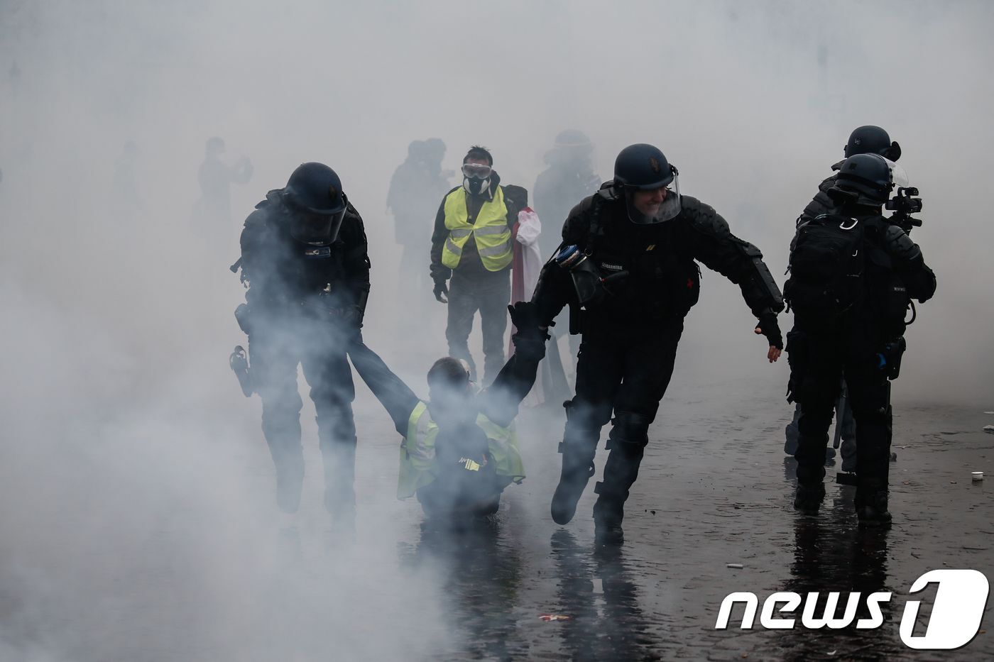 본문 이미지 - 경찰에 체포되는 프랑스 노란조끼 시위 참가자 ⓒ AFP=뉴스1