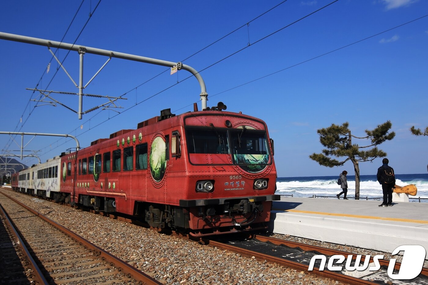 본문 이미지 - 정동진역에서 출발을 기다리는 바다열차. 관광공사 제공