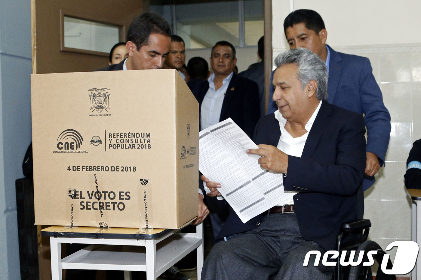 CORRECTION - Ecuadorian President Lenin Moreno casts his vote at the �Universidad Tecnol�gica Equino …