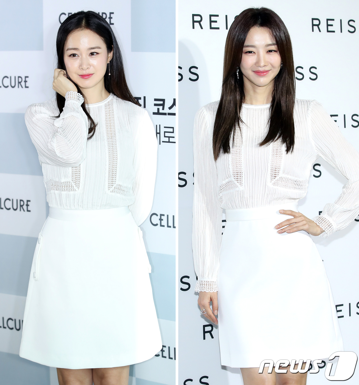 (서울=뉴스1) 권현진 기자 = 배우 김태희(왼쪽)가 29일 오후 서울 신사동 셀트리온스킨큐어 플래그십스토어에서 열린 포토행사에 전날 리스(RISS) 행사에 참석한 장희진과 같은 …