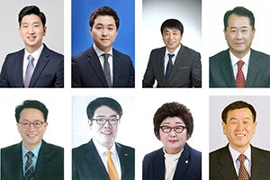 본문 이미지 - 맨위 왼쪽부터 김양욱 전 춘천지역 청년위원장, 박재균 강원대학교 겸임교수, 송광배 후평3동 자율방범대 총무, 송인수 전 춘천지역 주민소통위원장, 손종문 소양동 주민자치위원, 윤민섭 전 강원대학교 총학생회장, 이월선 전 춘천시의원, 정재하 전 춘천시의회 부의장. ⓒ News1 김경석 기자