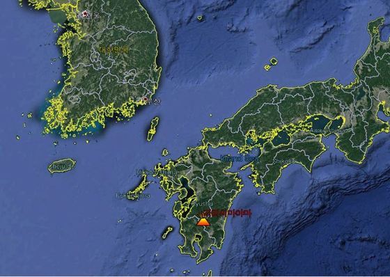 본문 이미지 - 일본  신모에다케 위치. 기상청 제공
