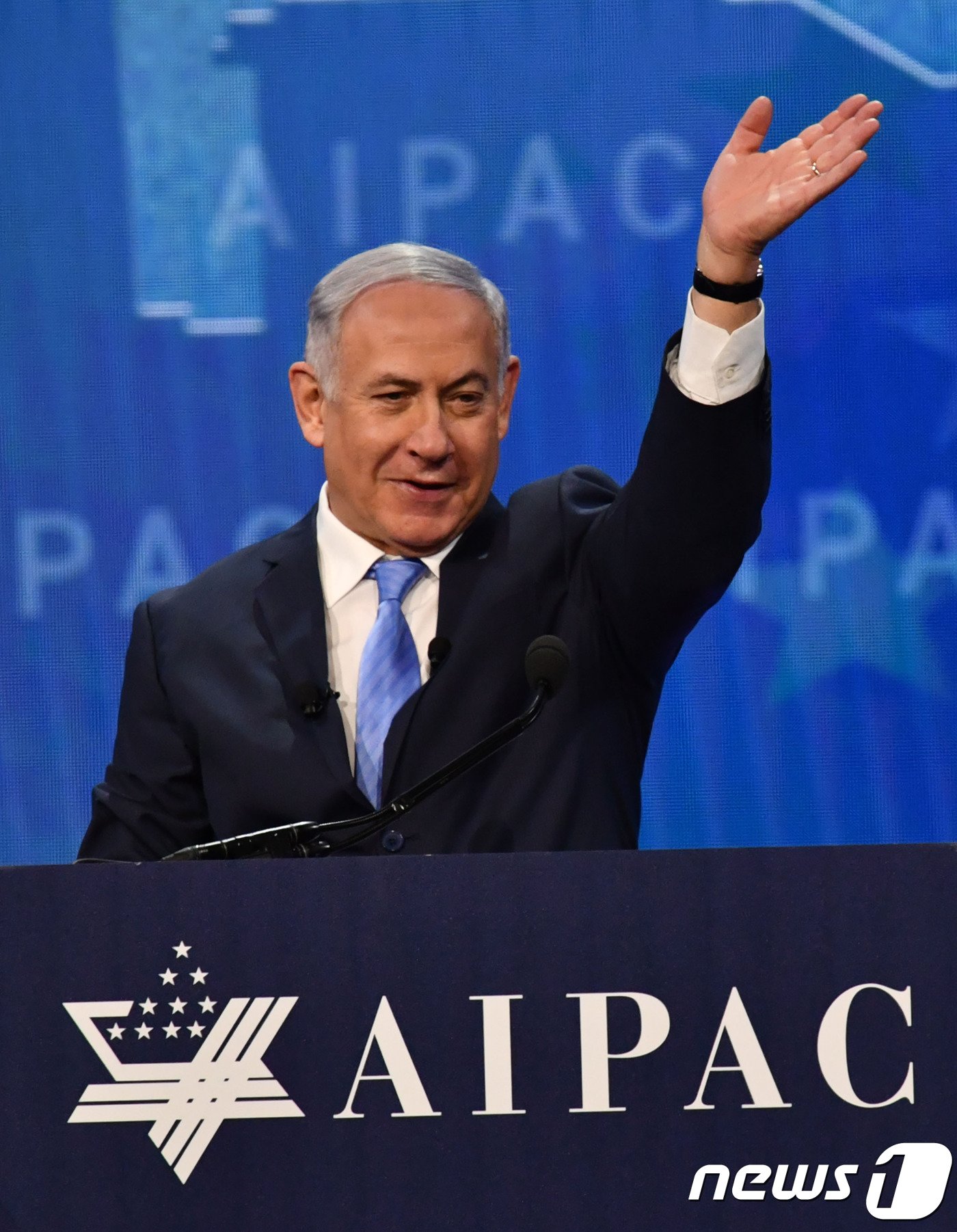 본문 이미지 - 벤자민 네타냐후 이스라엘 총리가 6일(현지시간) 워싱턴에서 열린 미국·이스라엘 공공문제위원회(AIPAC)가 주최하는 콘퍼런스에 참석하고 있다. ⓒ AFP=뉴스1 ⓒ News1 우동명 기자