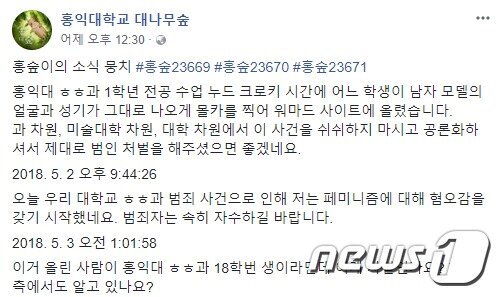 본문 이미지 - (홍익대학교 대나무숲 페이스북 갈무리)ⓒ News1