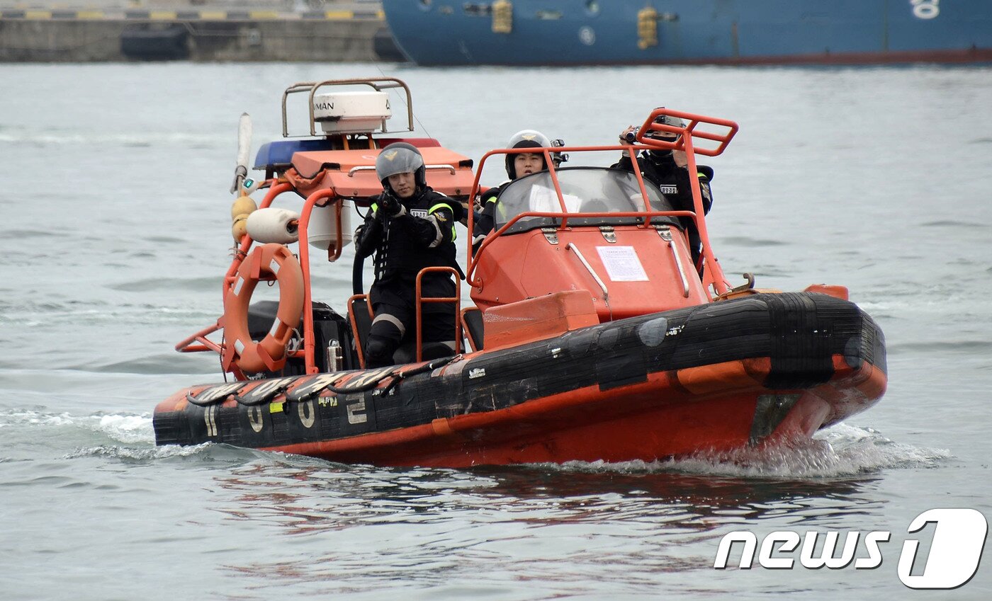 본문 이미지 - 15일 오후 강원도 속초항 내에서 열린 2018년 해양오염 민·관 합동 방제훈련과 항만방호 및 대테러 훈련에서 요원들이 테러진압을 위해 기동하고 있다. 2018.6.15/뉴스1 ⓒ News1 고재교 기자