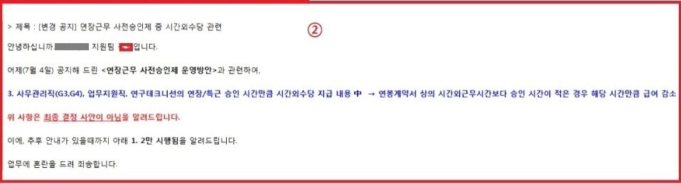 본문 이미지 - A사는 다음달(5일) 추가 설명회를 개최하고 또 팀장급 공지를 통해 "'연봉계약서 상의 시간외근무시간보다 승인 시간이 적은 경우 해당 시간만큼 급여 감소' 사항은 최종 결정 사안이 아님을 알려드린다"고 재공지했다. ⓒ News1