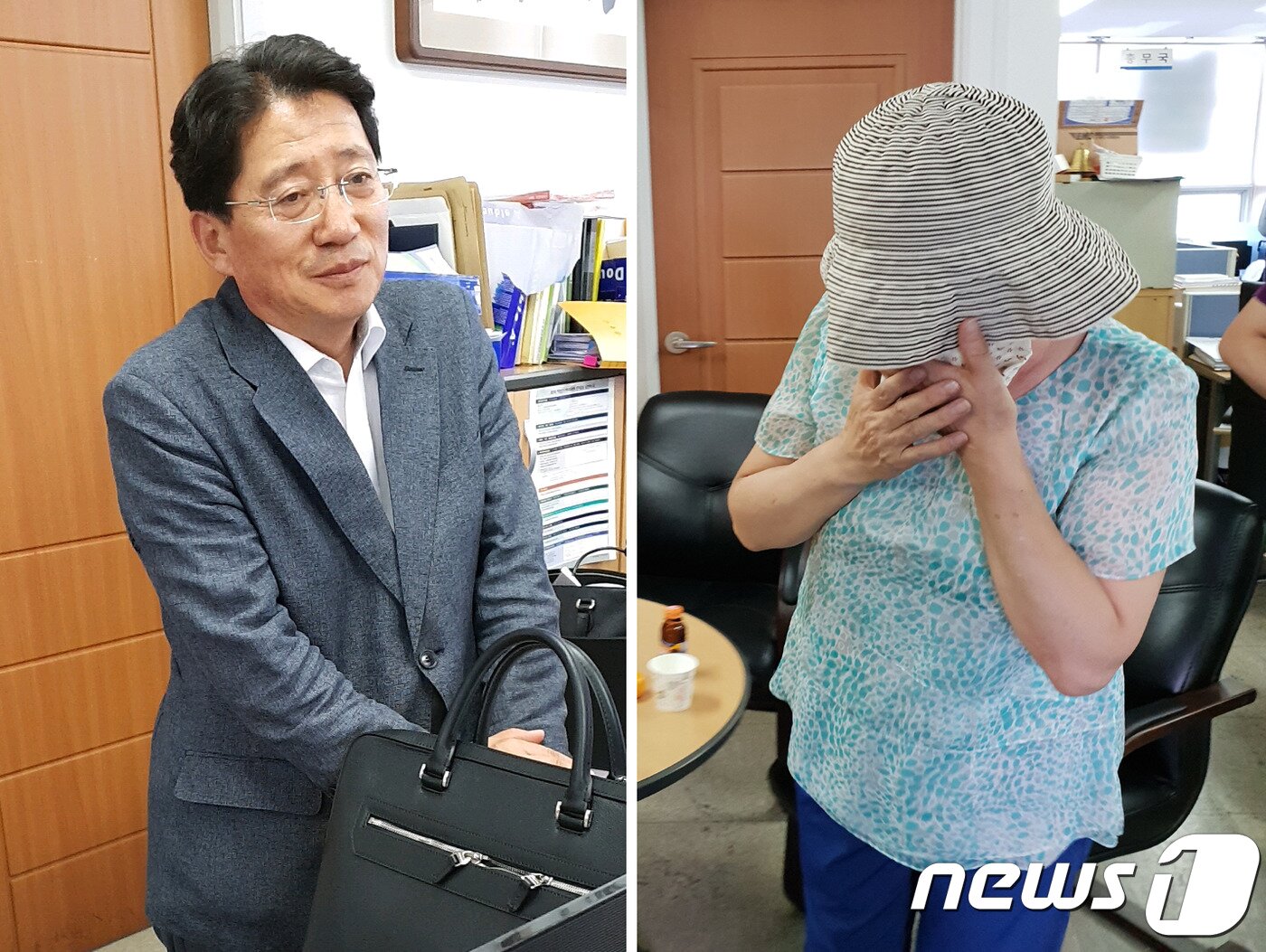 본문 이미지 - 임기중 충북도의회 의원(왼쪽)과 박금순 전 청주시의원이 17일 더불어민주당 충북도당 윤리심판원에 출석했다. 2018.7.17/뉴스1ⓒ News1 박태성 기자