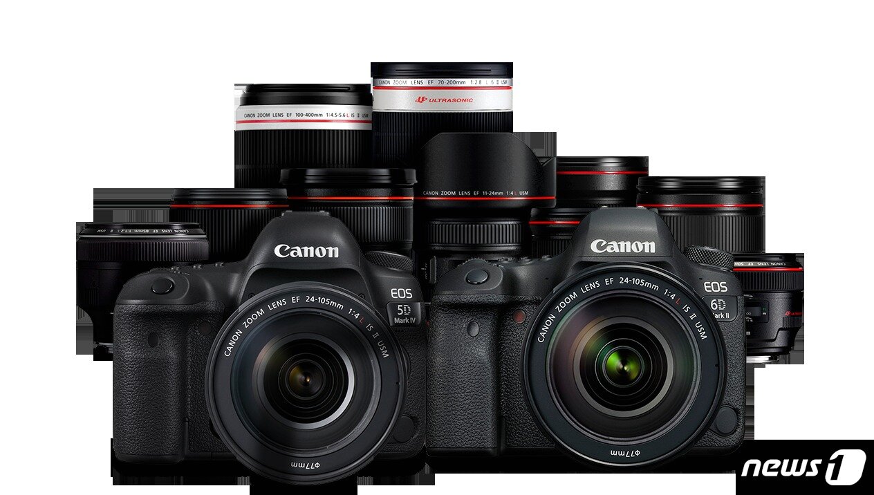 본문 이미지 - 캐논 'EOS' DSLR 카메라와 EF렌즈 제품군(기사 내용과 관련 없음) ⓒ News1