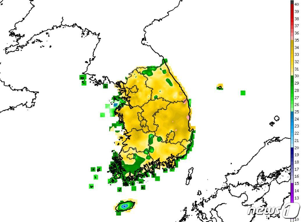 본문 이미지 - 22일 오전 10시30분 한반도 온도 분포도 (기상청 제공) ⓒ News1