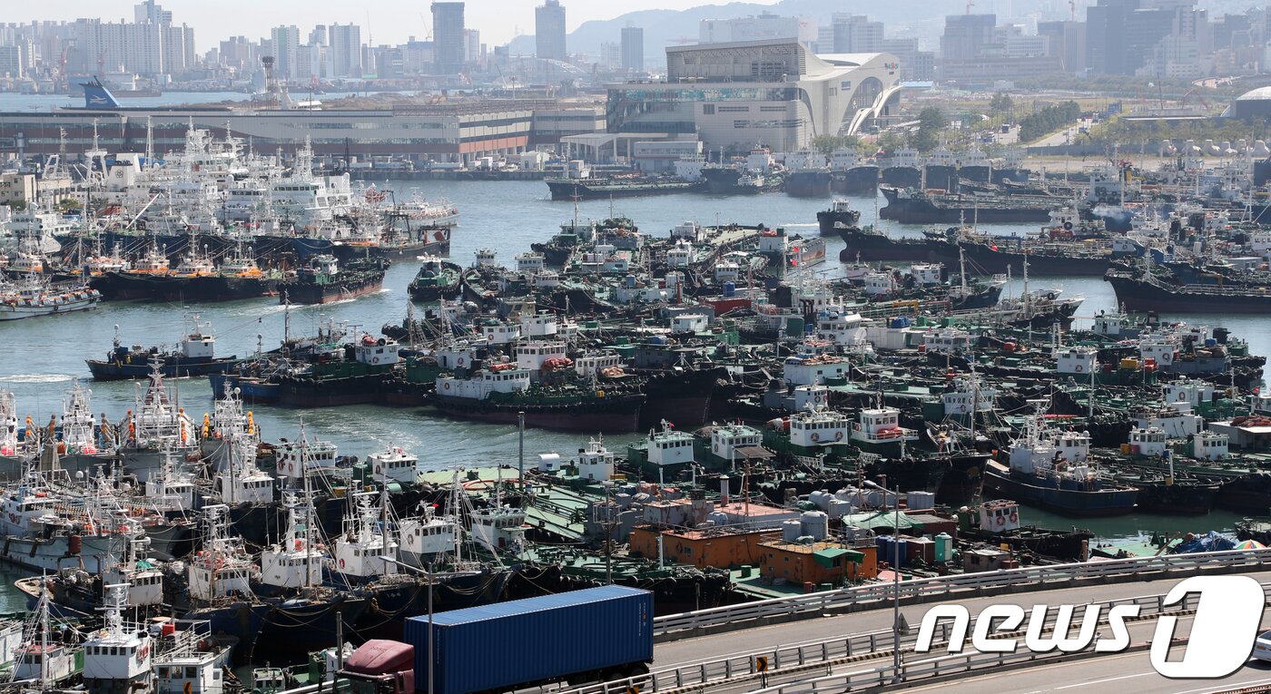 본문 이미지 - 제19호 태풍 '솔릭'이 북상하고 있는 21일 오후 부산 동구 부산항 5부두에 선박이 대피해 있다. 2018.8.2/뉴스1 ⓒ News1 여주연 기자