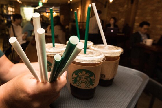 본문 이미지 - 스타벅스커피 코리아가 지난 2018년 선보인 종이 빨대. 2018.8.30/뉴스1 ⓒ News1 유승관 기자