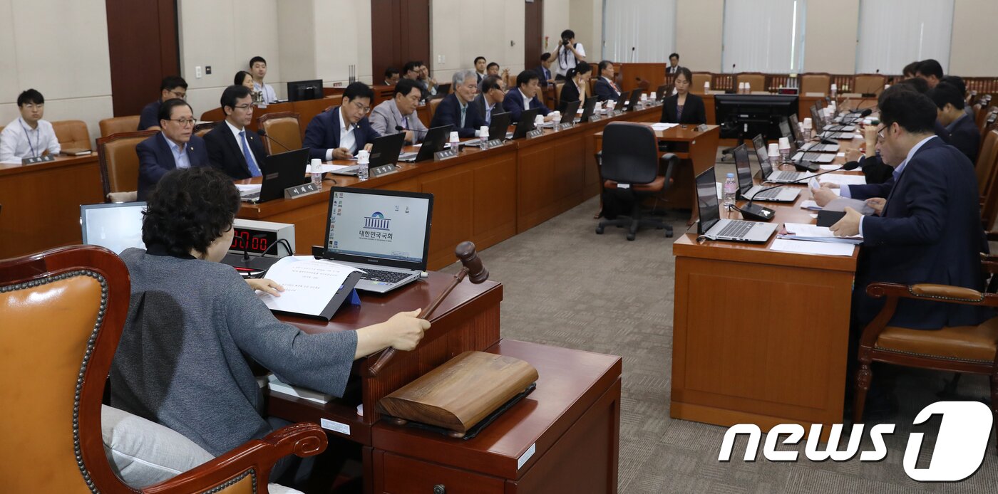 본문 이미지 - 인재근 국회 행정안전위원장이 지난 17일 서울 여의도 국회에서 열린 행안위 전체회의에서 의사봉을 두드리고 있다. 2018.9.17/뉴스1 ⓒ News1 민경석 기자