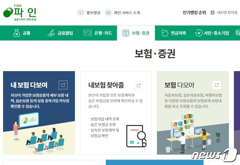 본문 이미지 - 금융감독원 금융소비자정보 포털사이트인 '파인' 홈페이지. ⓒ News1