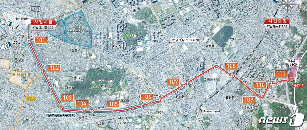 본문 이미지 - 수원 트램 전체 노선도. ⓒ 뉴스1