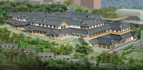 본문 이미지 - 호텔신라가 서울 중구 장충동에 건립할 예정인 전통한옥호텔 투시도./자료제공=호텔신라ⓒ 뉴스1