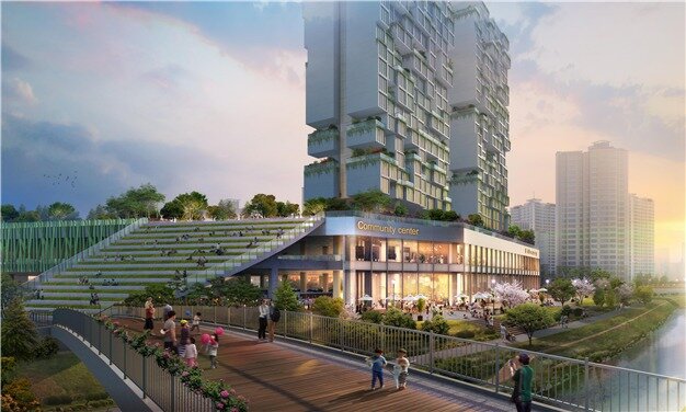 본문 이미지 - 장지 버스차고지 입체화 후 오픈 스페이스, 입체 보행로, 생활SOC 및 청신호주택 등이 조성된 상상도/자료제공=서울시ⓒ 뉴스1