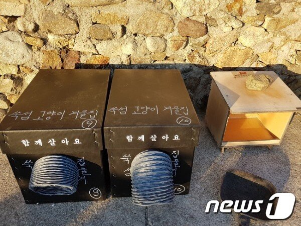 본문 이미지 - 쑥섬에 설치된 고양이 겨울집. 사진 동물구조119 제공ⓒ 뉴스1