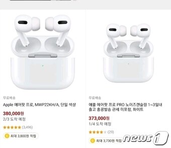 본문 이미지 - 인터넷 해외구맹 대행을 통해 에어팟 프로를 사면 국내 출고가보다 몇 만원 더 지불해야 살 수 있다. (캡처: 쿠팡) ⓒ 뉴스1