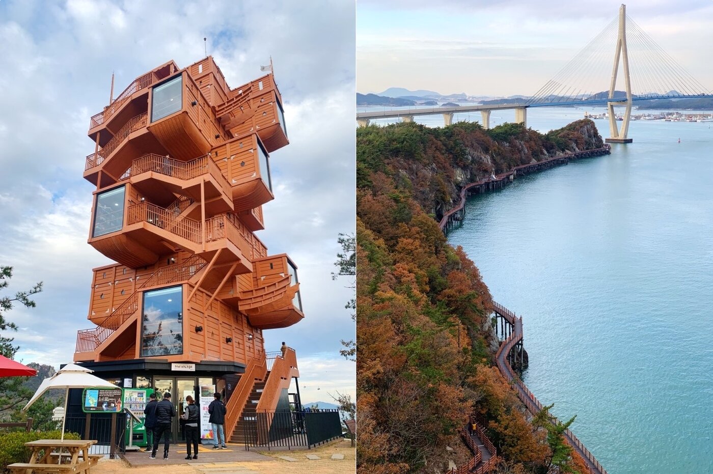 본문 이미지 - 고하도 판옥선 전망대(왼쪽), 전망대 옥상에서 바라본 풍경ⓒ 뉴스1