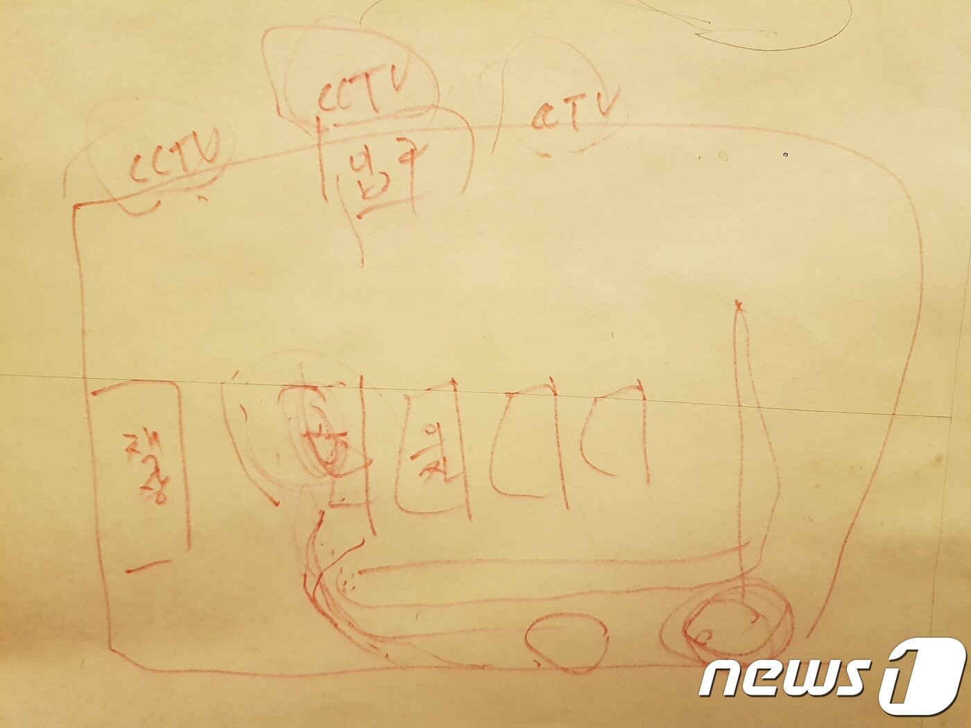 본문 이미지 - A씨가 구치소에서 폭행당한 경위를 설명하면서 그린 그림.ⓒ 뉴스1