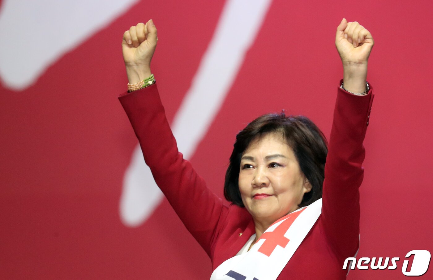 본문 이미지 - 김순례 자유한국당 최고위원 후보가 27일 경기도 고양시 일산 킨텍스에서 열린 제3차 전당대회에서 지지를 호소하고 있다. 2019.2.27/뉴스1 ⓒ News1 김명섭 기자