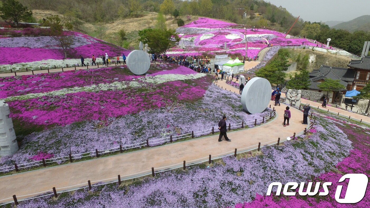 본문 이미지 - 경남 각지에서 봄나들이 손님들을 맞이할 다양한 축제가 준비돼 다채롭고 풍성한 볼거리를 선보인다. 사진은 산청생초국제조각공원꽃잔디축제.(경남도제공)2019.3.10.ⓒ 뉴스1