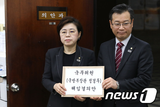 정경두 국방부 장관 해임결의안 제출하는 자유한국당