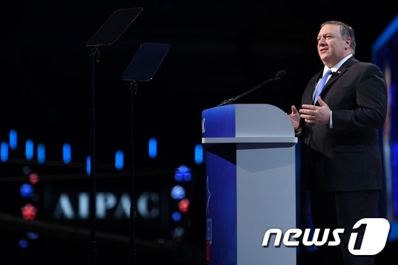 [사진] AIPAC 정책 콘퍼런스서 연설하는 폼페이오