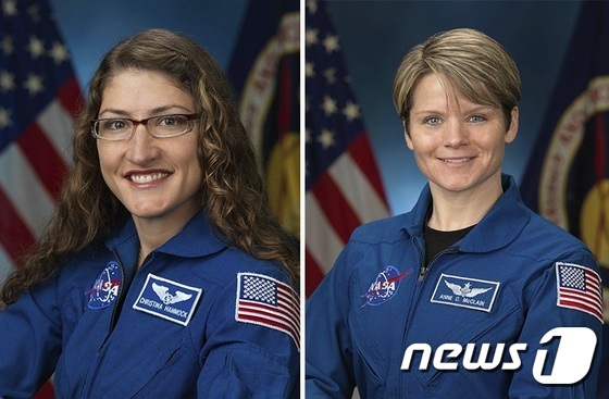 미 항공우주국(NASA)이 오는 29일 사상 최초로 여성 우주비행사 2명만으로 꾸려진 탐험대를 국제우주정거장(ISS)에 파견해 우주유영을 선보인다. <출처=NASA>© 뉴스1