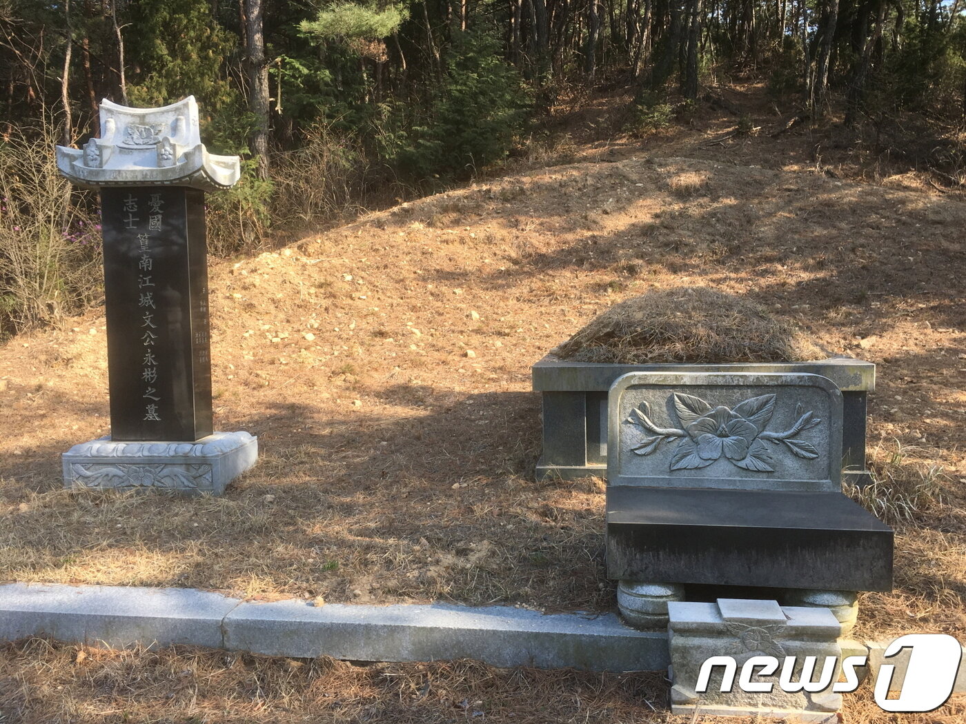 본문 이미지 - 문영빈 선생 묘소와 묘비(하동군제공)ⓒ 뉴스1
