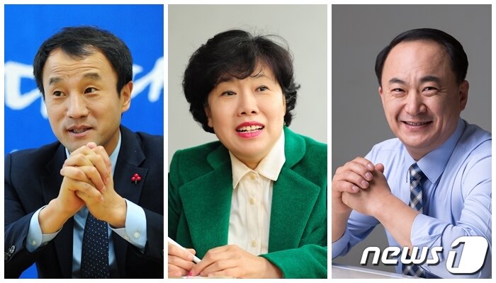 본문 이미지 - 2020년 총선에 출마가 예상되는 익산을 지역구 입후보자들. 왼쪽부터 한병도 전 수석, 조배숙 의원, 권태홍 도당위원장/뉴스1