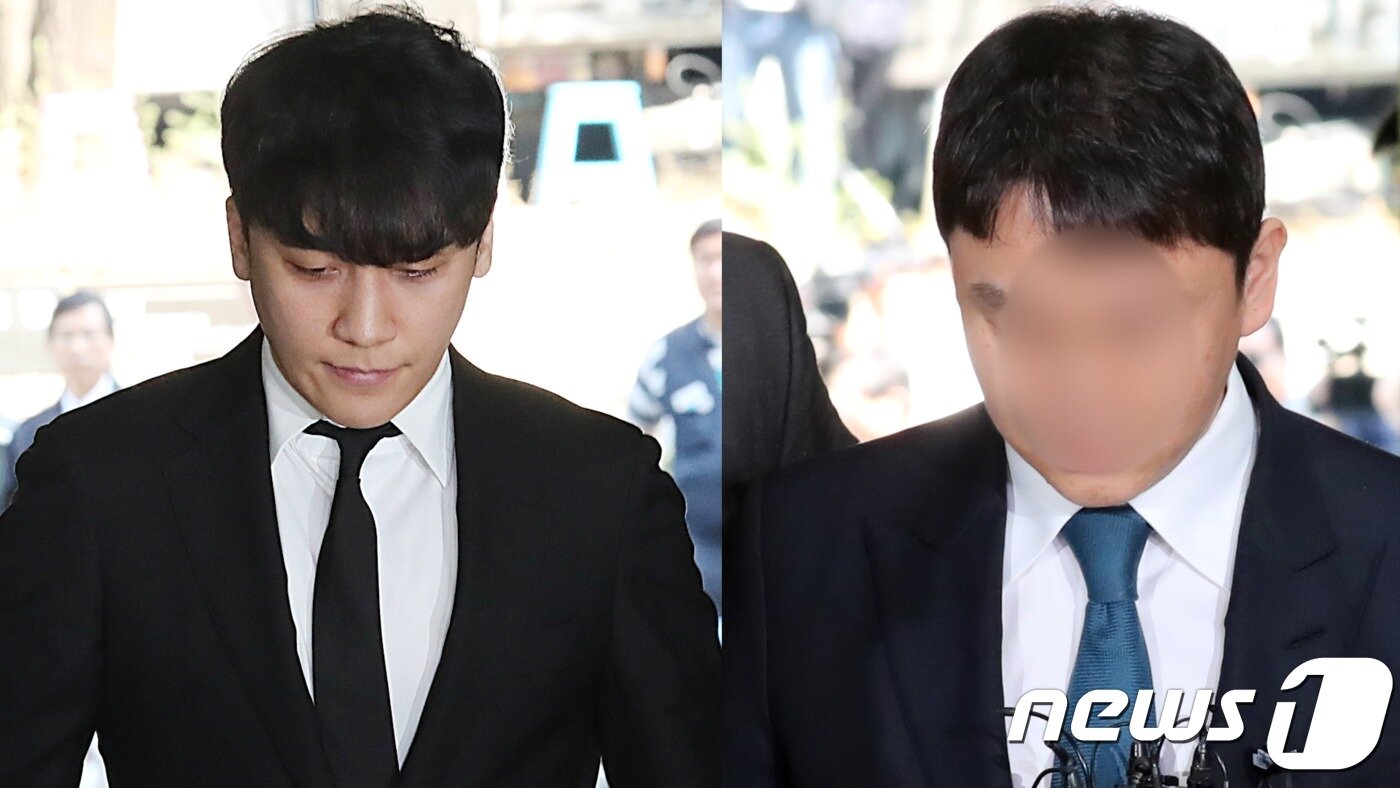 본문 이미지 - 성접대를 알선하고 클럽 '버닝썬'의 수익금을 횡령한 혐의를 받는 가수 승리(본명 이승현)와 유인석 전 유리홀딩스 대표가 14일 오전 서울 서초구 서울중앙지방법원에서 열린 구속 전 피의자심문(영장심사)에 출석하고 있다. 2019.5.14/뉴스1ⓒ 뉴스1 황기선 기자