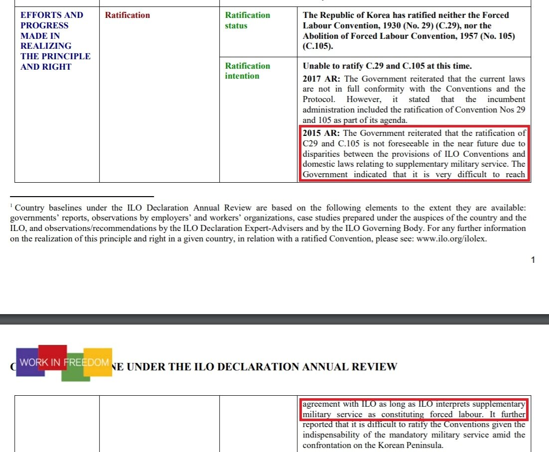 본문 이미지 - 국제노동기구(ILO) 선언에 따른 국가별 기본 연례보고서, 대한민국편 (2000~2017년) 갈무리 (출처 : ILO) ⓒ 뉴스1