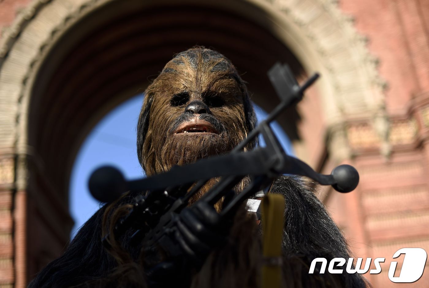 본문 이미지 - 추바카로 분장한 스타워즈 팬. ⓒ AFP=뉴스1
