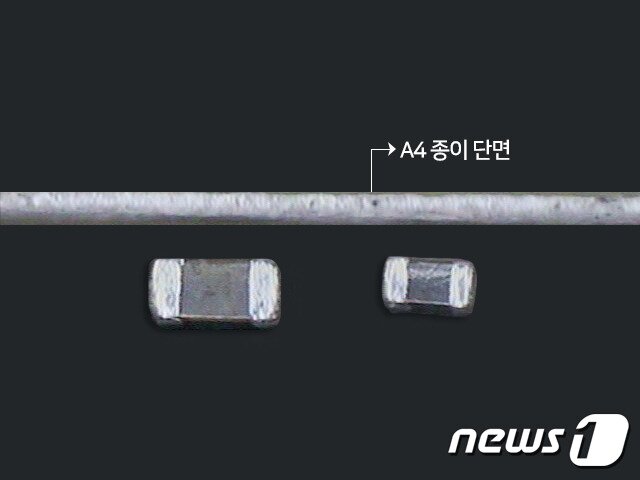 본문 이미지 - A4용지 단면과 MLCC의 크기 비교(삼성전기 제공)ⓒ 뉴스1