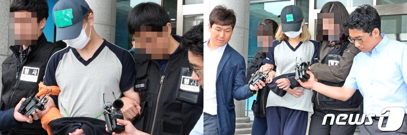 본문 이미지 - 7일 오후 인천 미추홀경찰서에서 생후 7개월된 딸을 6일간 홀로 집에 방치해 숨지게 한 혐의(아동학대 범죄의 처벌 등에 관한 특례법상 아동학대치사)로 긴급체포된 A씨(21)와 B양(18)이 인천지법에서 열릴 구속 전 피의자 심문을 받기 위해 경찰서를 나서고 있다. 2019.6.7/뉴스1 ⓒ News1 박아론 기자