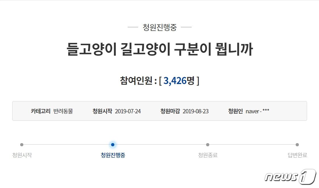 본문 이미지 - 들고양이 강화대책 관련 국민청원 ⓒ 뉴스1