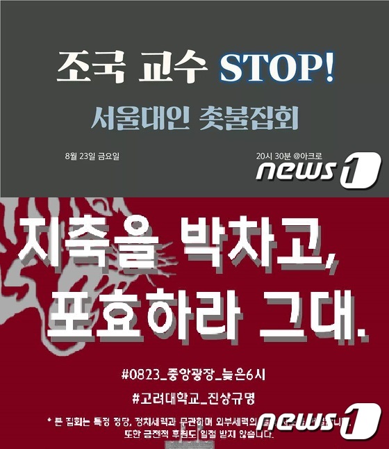 서울대와 고려대의 23일 집회 예고 포스터. © 뉴스1