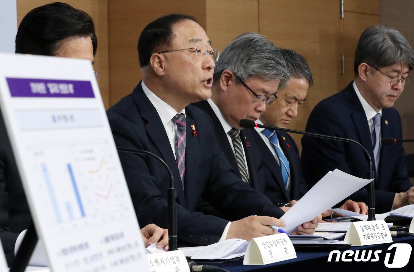 본문 이미지 - 홍남기 경제부총리 겸 기획재정부 장관이 15일 오전 서울 종로구 정부서울청사 브리핑룸에서 열린 2019년 고용동향 및 향후 정책방향 관련 합동브리핑에서 주요내용을 발표하고 있다. 2020.1.15/뉴스1 ⓒ News1 이동해 기자