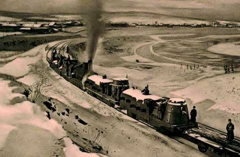 본문 이미지 - 체코군을 태운 열차가 시베리아 철로를 횡단하는 모습. 주한체코대사관 제공