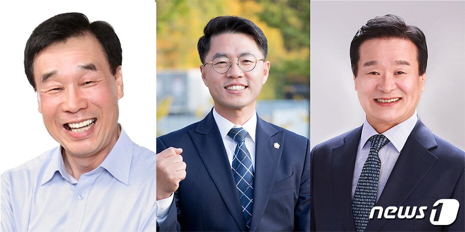 본문 이미지 - 강원 원주갑 선거구의 4.15 총선 주자들. 왼쪽부터 자유한국당 김기선 국회의원, 더불어민주당 권성중, 박우순 예비후보. ⓒ News1