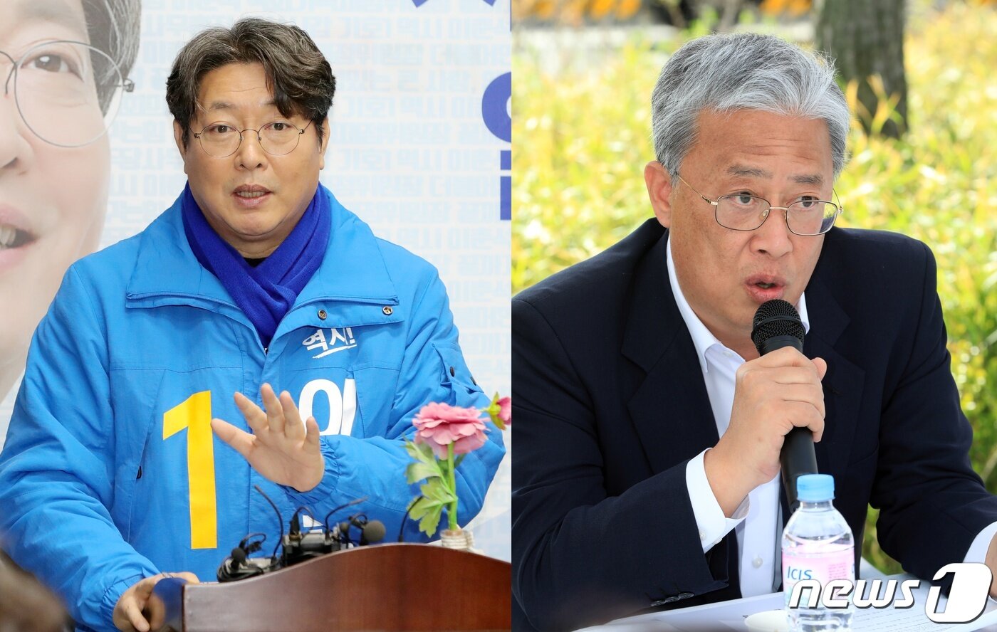 본문 이미지 - 4월15일 국회의원 선거에서 4선에 도전하는 이춘석 민주당 국회의원(왼쪽)과 유성엽 대안신당 국회의원./뉴스1 ⓒ News1 김동규 기자