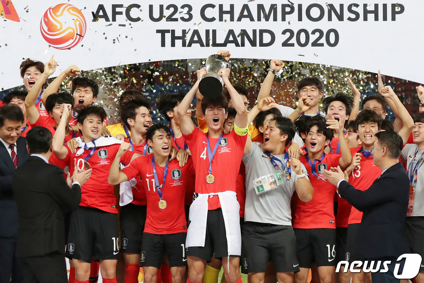 (방콕(태국)=뉴스1) 민경석 기자 = 대한민국 U-23 대표팀이 26일 오후(현지시간) 태국 방콕 라자망갈라 스타디움에서 열린 '2020 아시아축구연맹(AFC) U-23 챔피언십 …